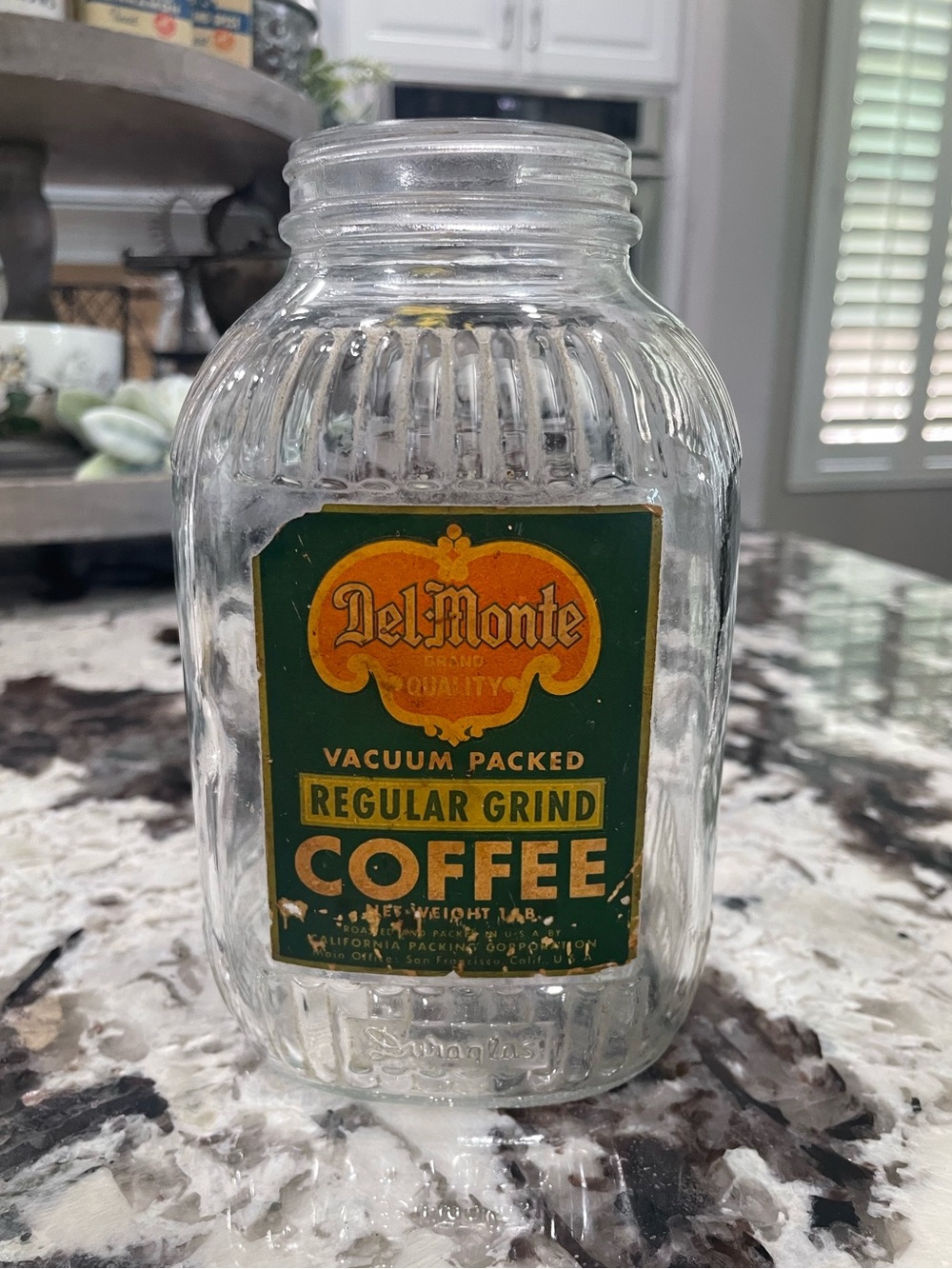 Vintage-Style Clear Glass Coffee Jar with Green & Gold Label